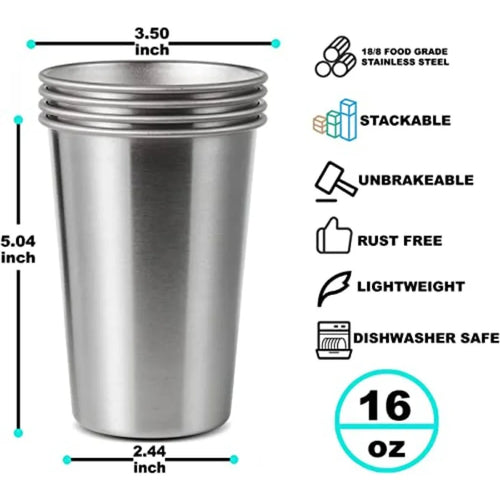12 Pack 16oz Stainless Steel Pint Cup,