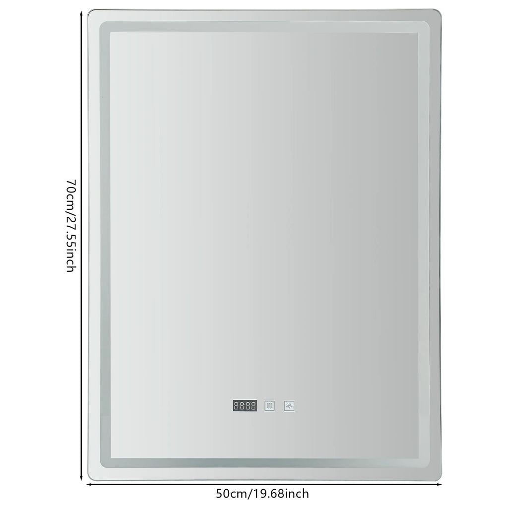 Rectangle Tri-Color Dimmable LED Mirror with Display Demist Touch IP54 Waterproof.