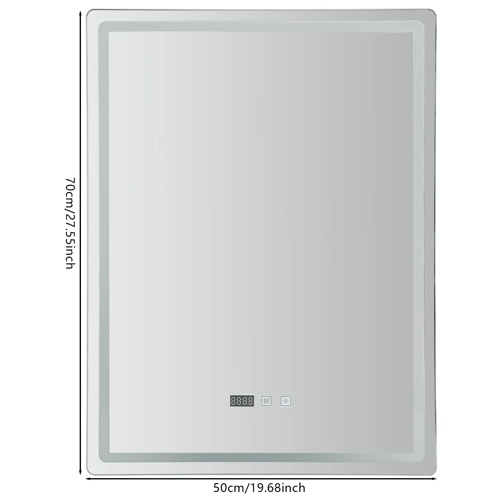 Rectangle Tri-Color Dimmable LED Mirror with Display Demist Touch IP54 Waterproof.