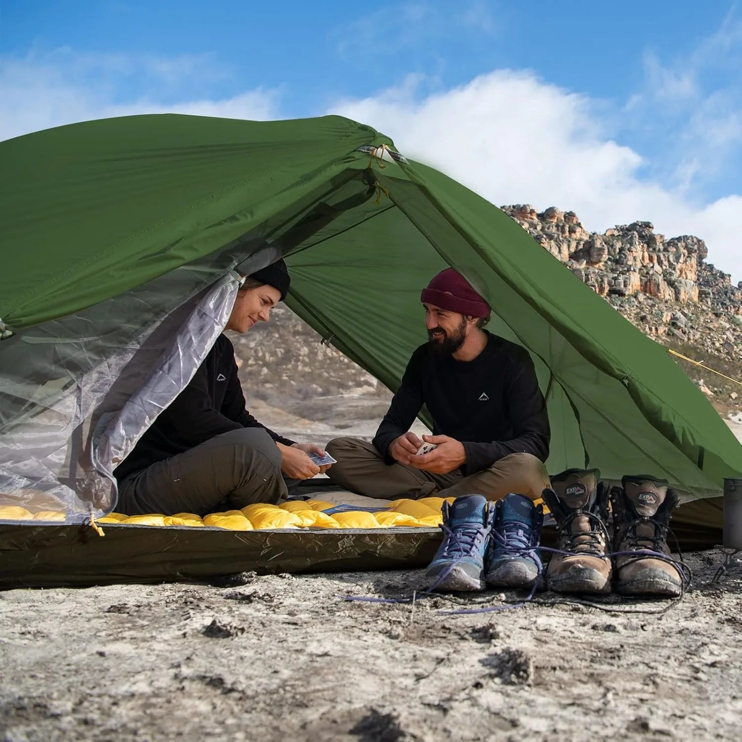 2 Person Tent 20D Nylon 210T Waterproof Ultralight Camping Hiking Tent with Mat Backpacking