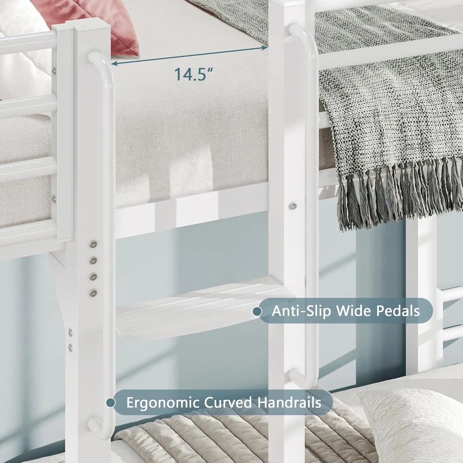 Metal Bunk Bed Twin Over Twin With High Safety Guard Rails