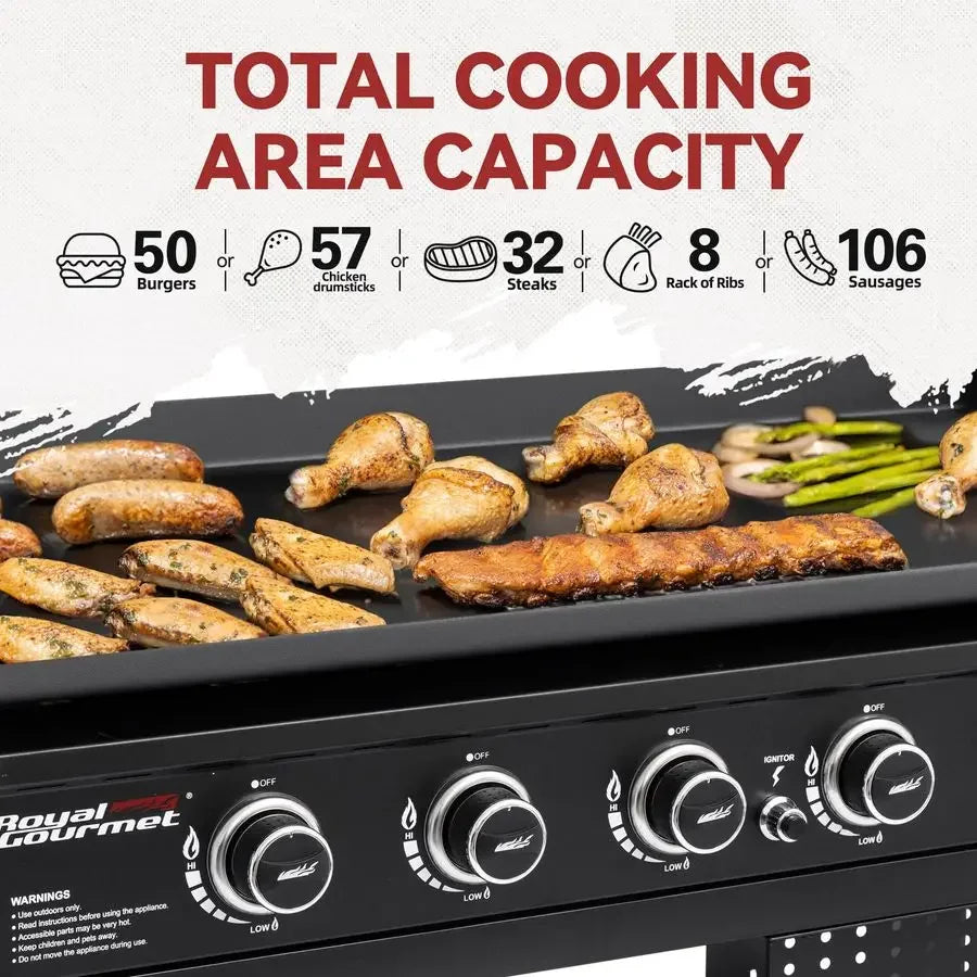 GB6000 6 Burner Propane Gas Griddle with Folding Side Tables, 44Inch Flat Top Grill