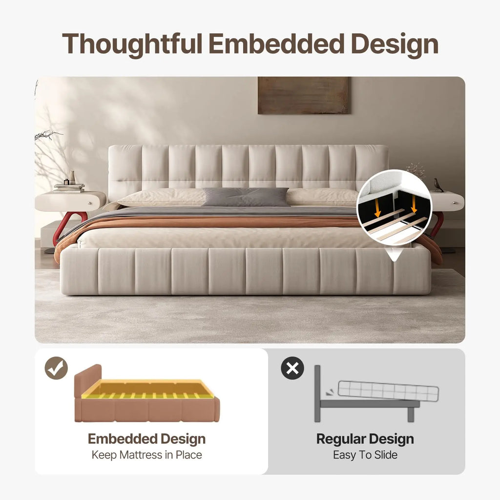 Queen Size Modern Cloud Platform Bed with 38.5-inch High Headboard/Footboard,