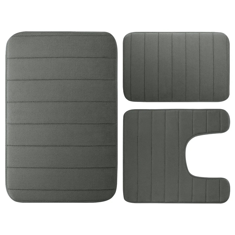 Velvet Memory Foam Bathroom Rug Set Of 3 Water Absorption Non Slip Extra Soft Bath Mats Machine Washable&Dry Toilet Floor Mat
