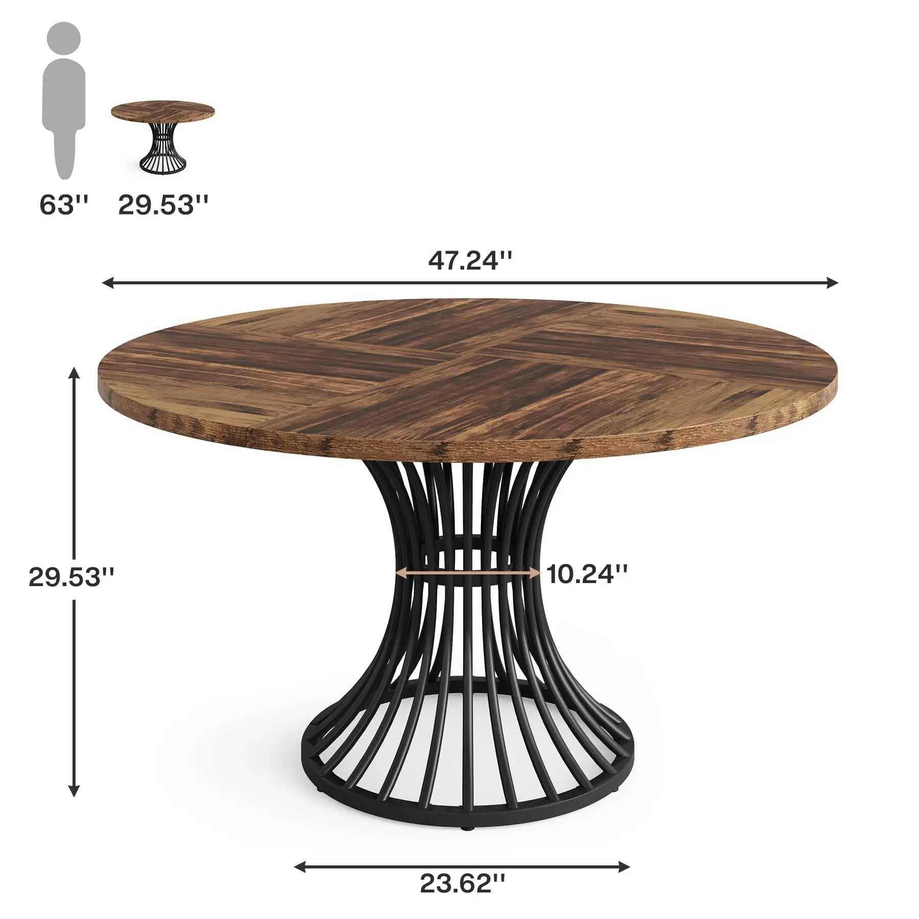 Round Dining Table for 4-6 People, 47-Inch Farmhouse