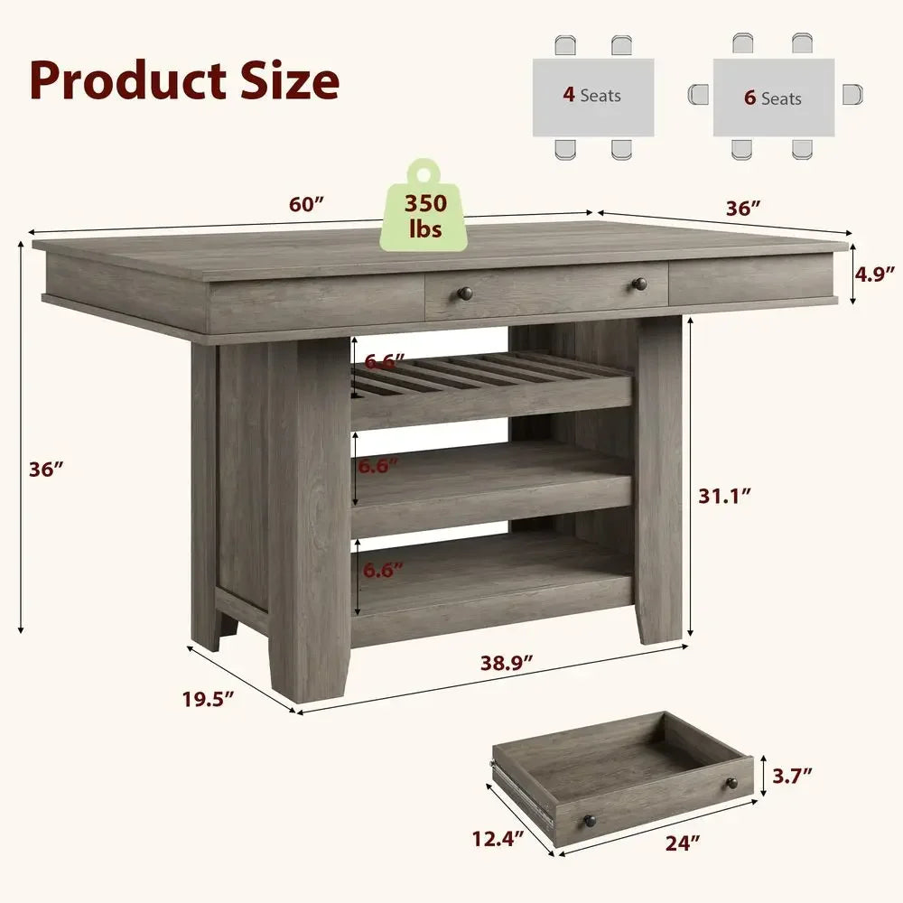 Counter Height Dining Table for 46, Wood Bar