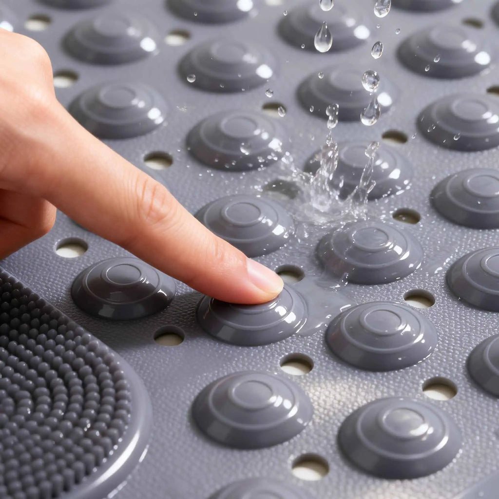 1pc non-slip shower mat. Drain holes and suction cups, foot massage.