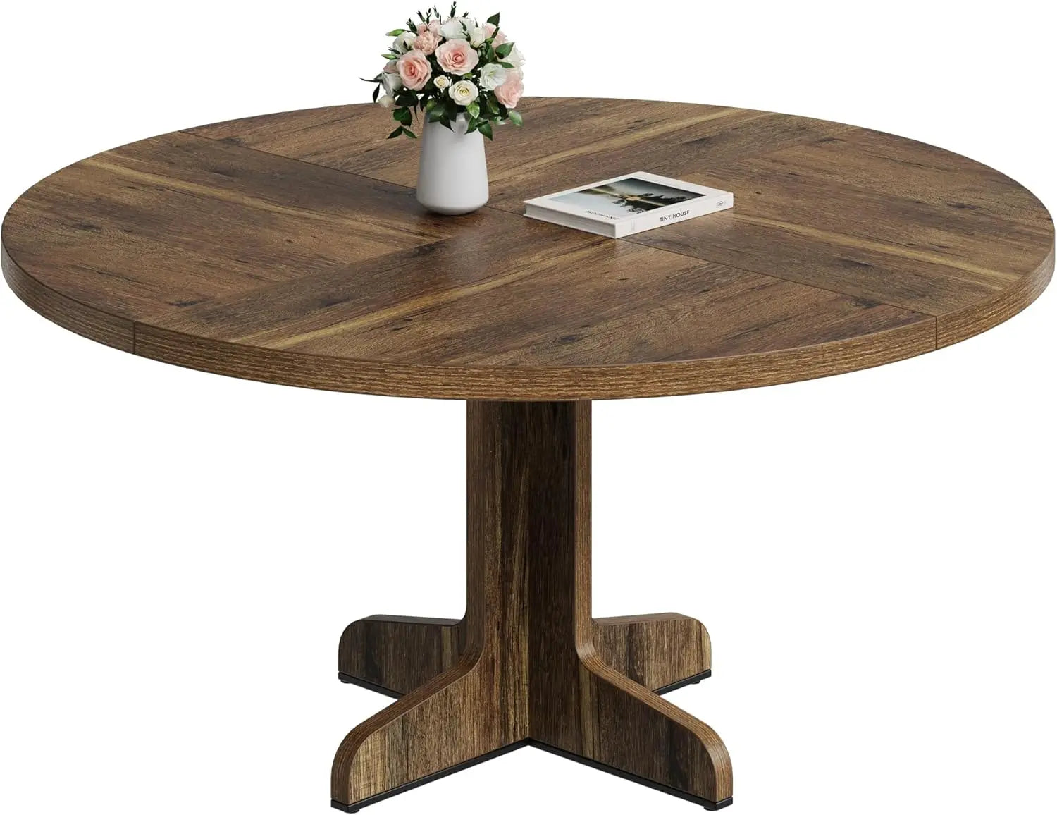 Round Dining Table for 4, 47 Inch Farmhouse with stable base