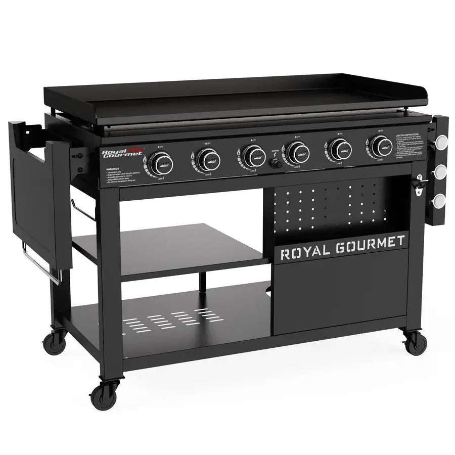 GB6000 6 Burner Propane Gas Griddle with Folding Side Tables, 44Inch Flat Top Grill