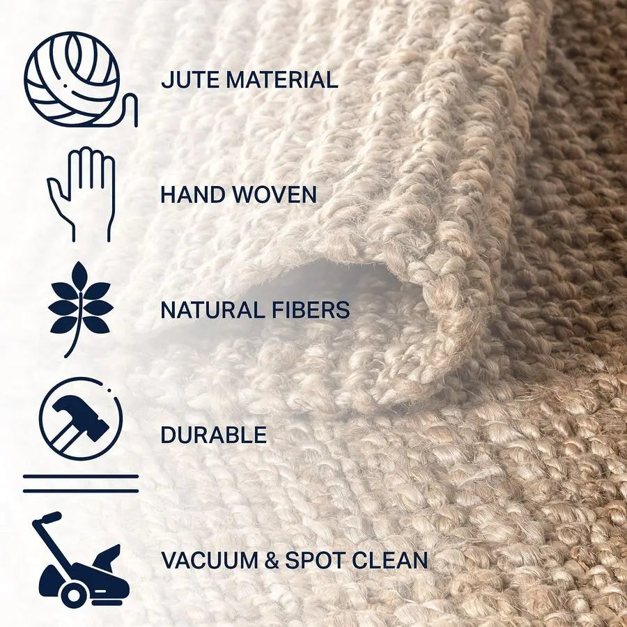 Hand Woven Chunky Jute Natural Indoor Area Rug, 3x5, Bohemian, Rustic.