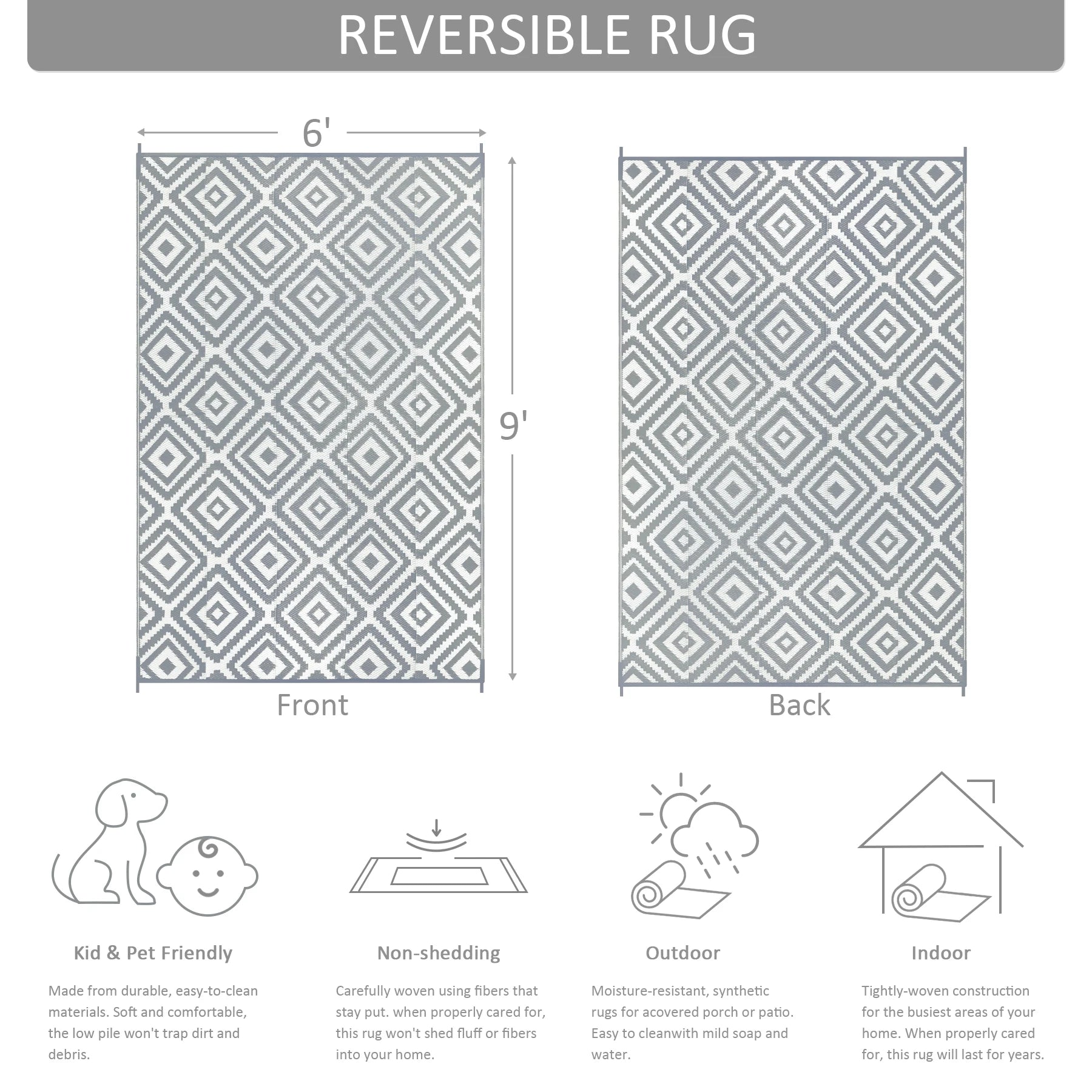 6‘x9’ Outdoor Plastic Carpet Outdoor Rugs Waterproof Reversible