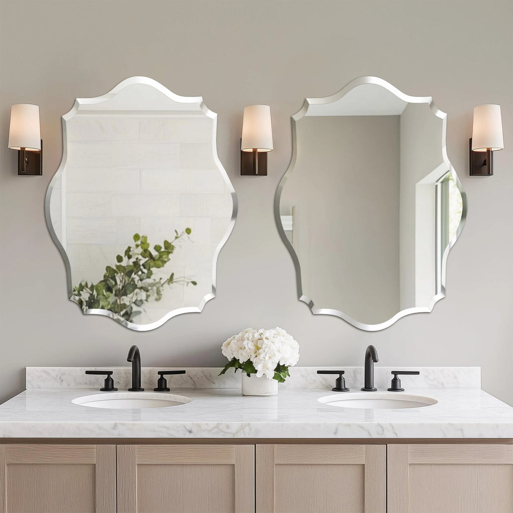 Wall Mirror Scalloped Frameless Beveled Edge Polished