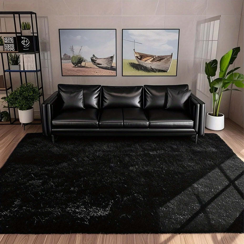 Large plush area rug, decorative rug.