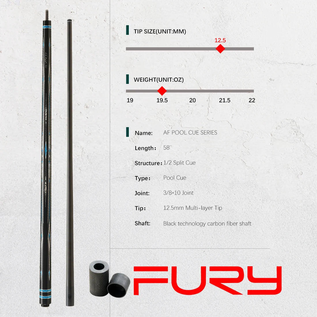 Carbon Fiber Pool Cue Stick 58" Billiard Cue Professional Low Deflection