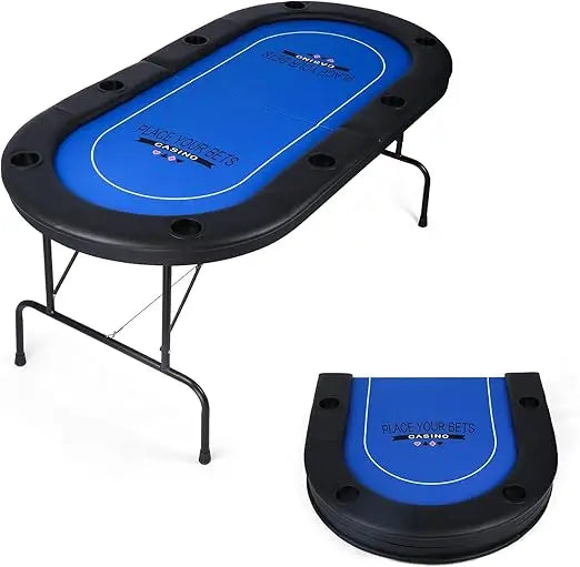 10 Player, 84”Texas Hold’em Foldable Poker Table, cup holders/padded rails