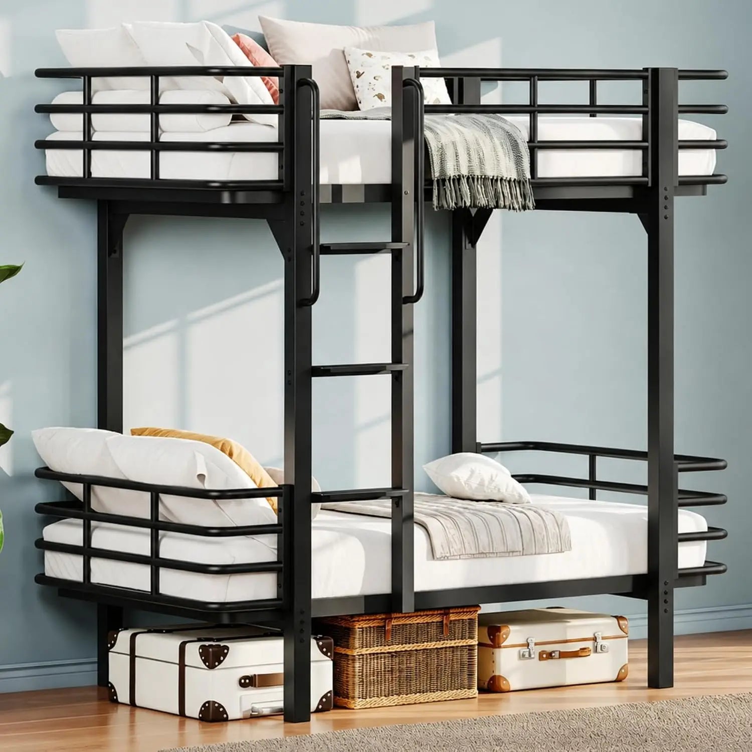 Metal Bunk Bed Twin Over Twin With High Safety Guard Rails