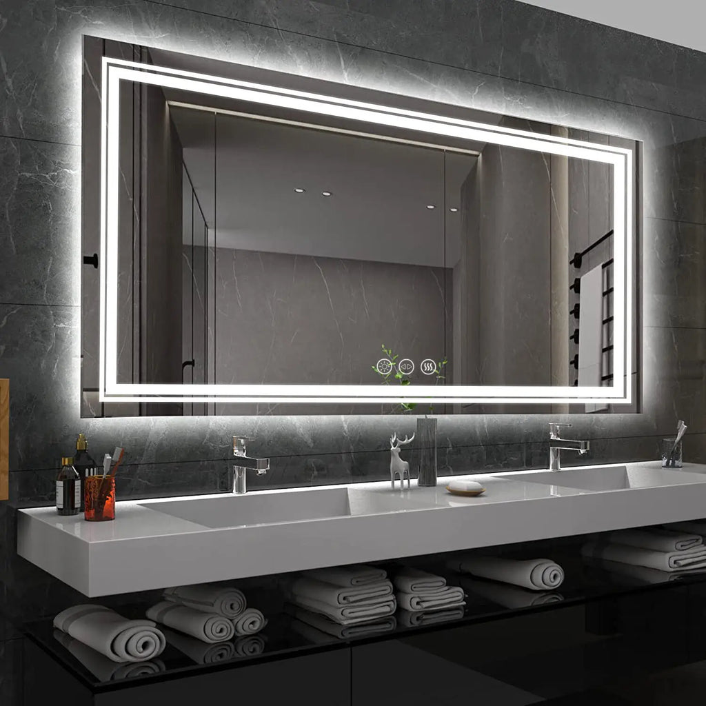 Extra Large Rectangle Bathroom Mirror LED Vanity Dimmable Backlit Anti-Fog