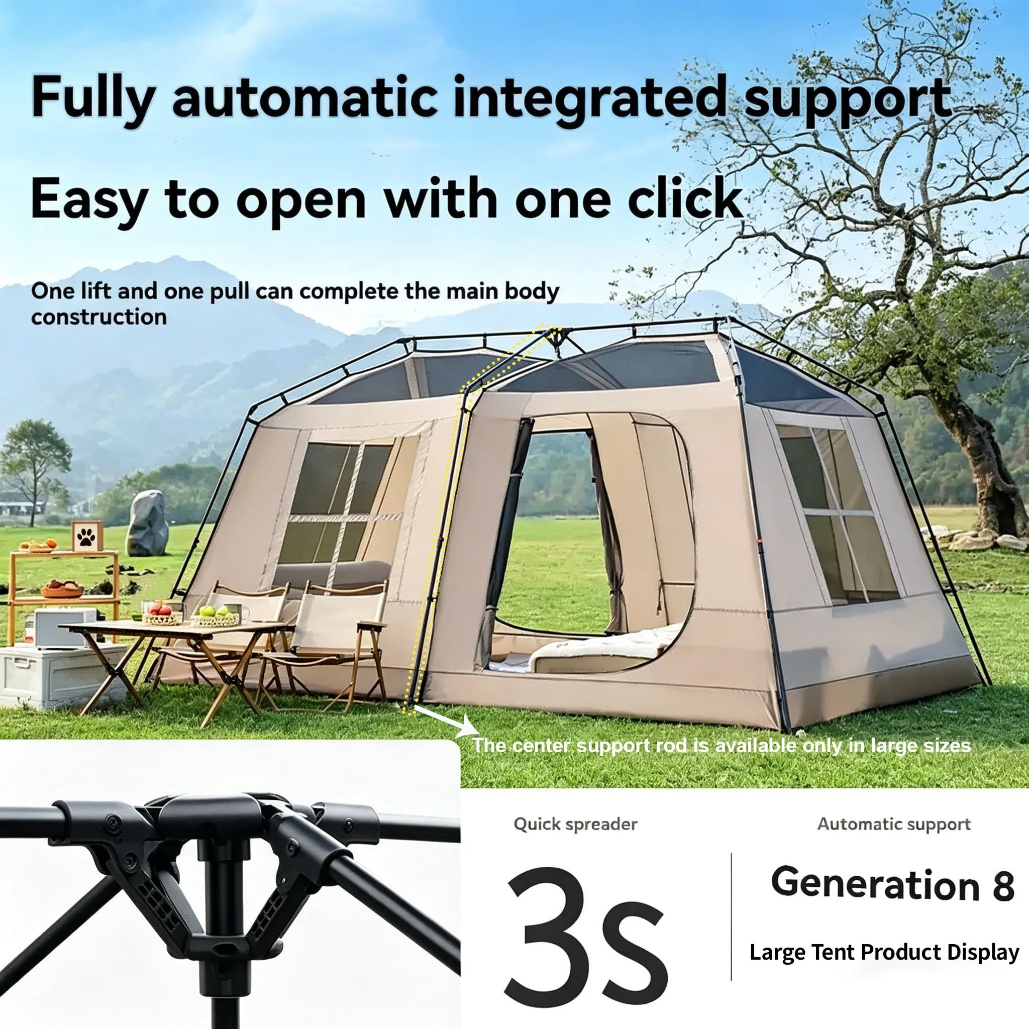 3-Second Fully Automatic Quick-Set Outdoor Camping Tent with Built-in Front Awning