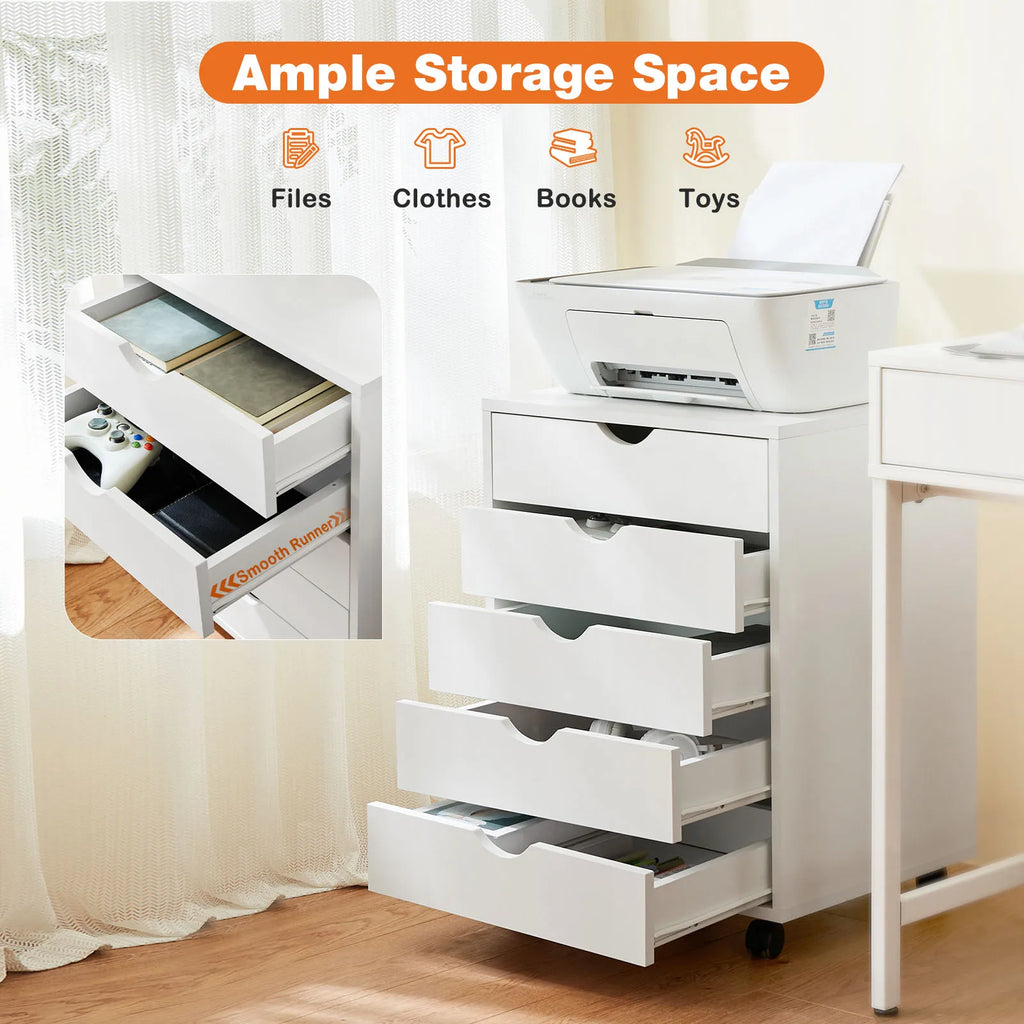 Wood Nightstand Cabinet 5 Drawers Waterproof Surface