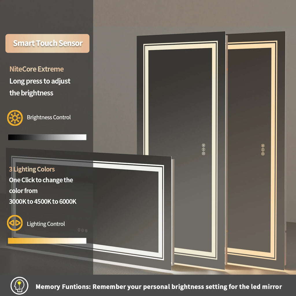 Jumbo-Large Illuminated LED Bathroom Mirror, Front and Backlit Lights, Wall Mounted,