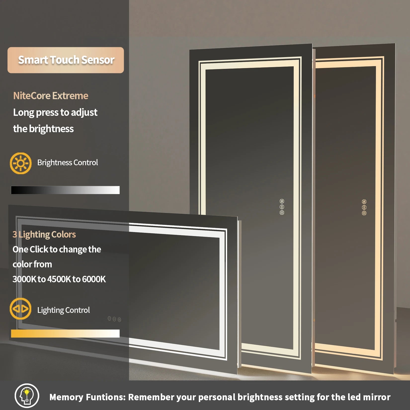 Jumbo-Large Illuminated LED Bathroom Mirror, Front and Backlit Lights, Wall Mounted,