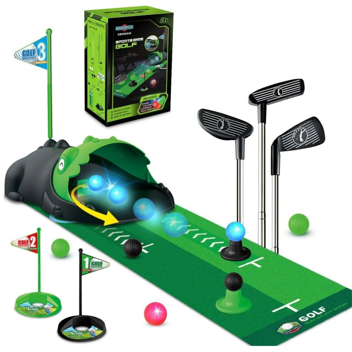 Kids Toy Golf Set Auto Returner Night Light Golf Balls Mat