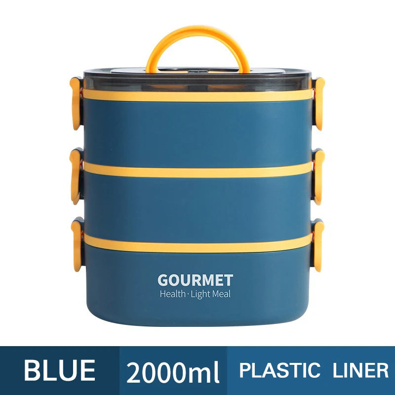 Lunch box, stackable 3-layer food container, leak-proof, microwave safe