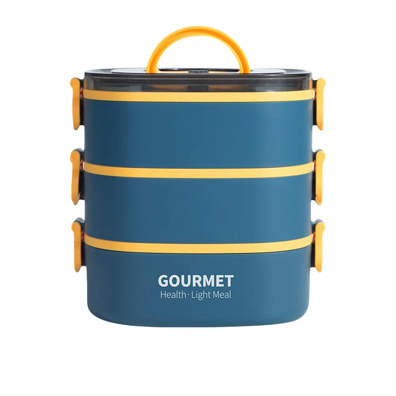 Lunch box, stackable 3-layer food container, leak-proof, microwave safe
