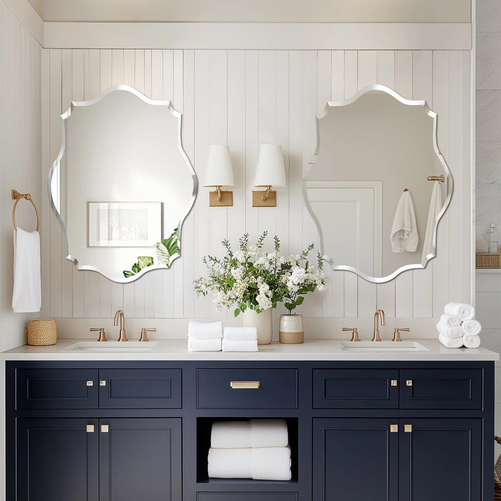 Wall Mirror Scalloped Frameless Beveled Edge Polished