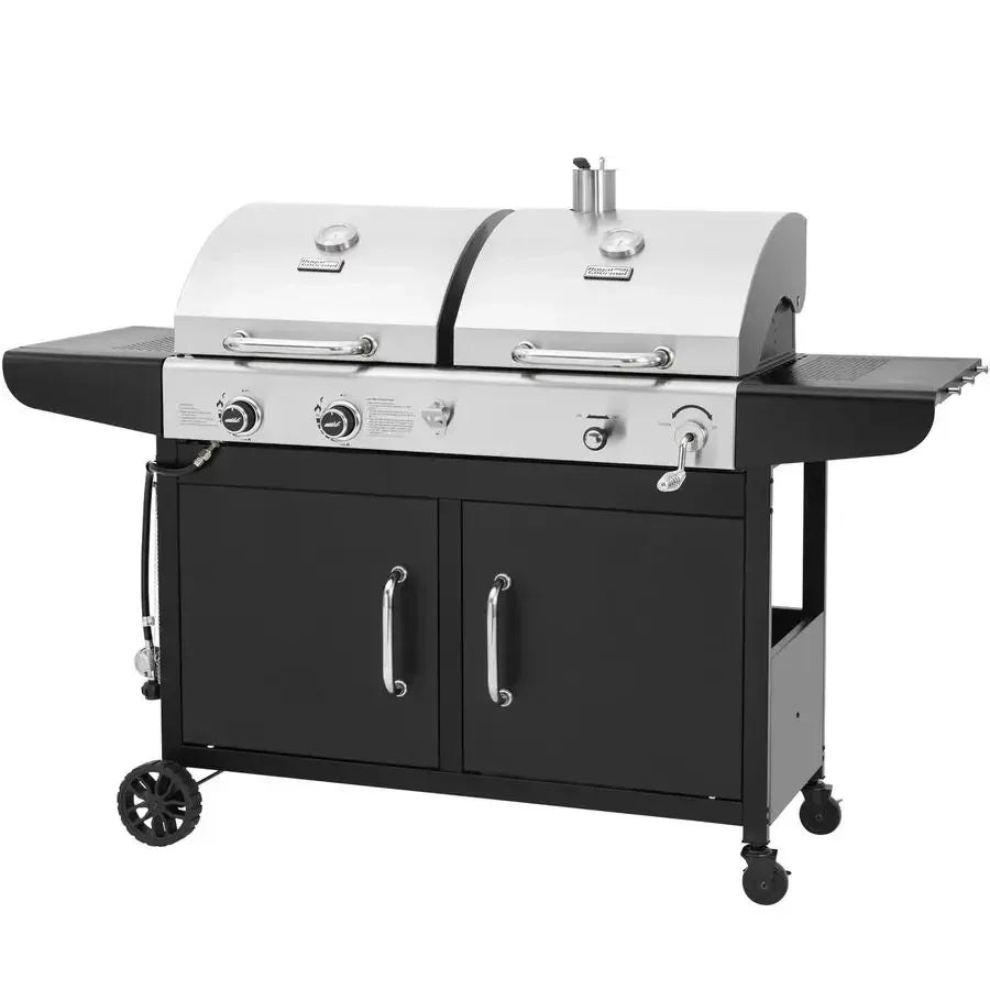 ZH3002N Propane Gas and Charcoal Grill Combo, Dual Fuel BBQ Grill with 2 Side Shelves