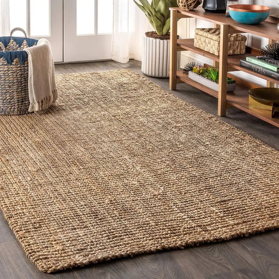 Hand Woven Chunky Jute Natural Indoor Area Rug, 3x5, Bohemian, Rustic.