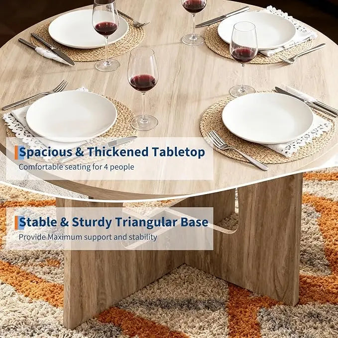 Round Dining Table for 4, 43.3" Wood Kitchen Table with Cross Base,