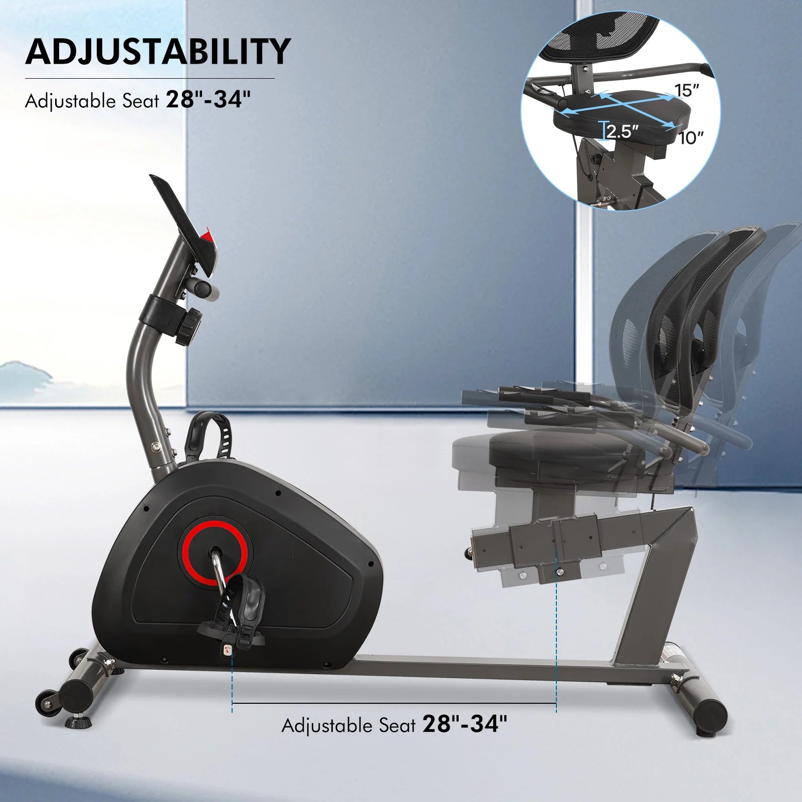 Recumbent Exercise Bike, Stationary Bike Sturdy Quiet 8 Levels