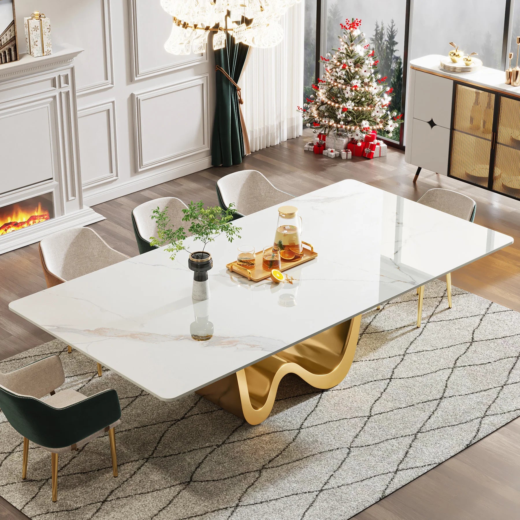 78.74" Sintered Stone Dining Table for 6-8, Modern Rectangle Dining Table