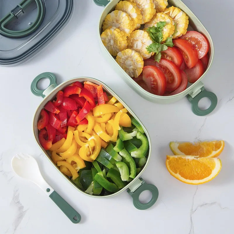 Lunch box, stackable 3-layer food container, leak-proof, microwave safe