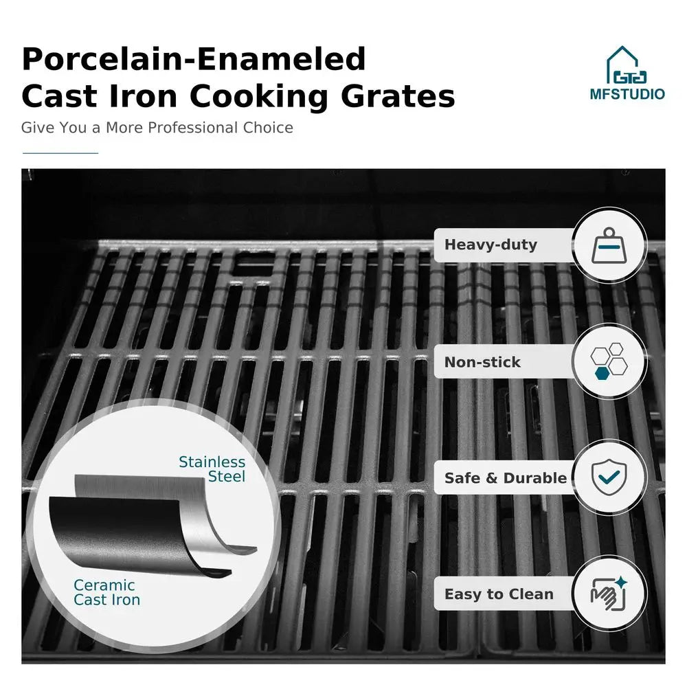 4 Burner BBQ Gas Grill with Side Burner, Stainless Steel Propane Grills