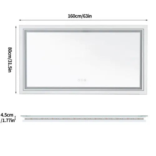 Jumbo-Large Illuminated LED Bathroom Mirror, Front and Backlit Lights, Wall Mounted,