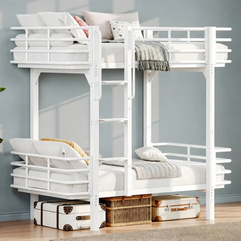Metal Bunk Bed Twin Over Twin With High Safety Guard Rails