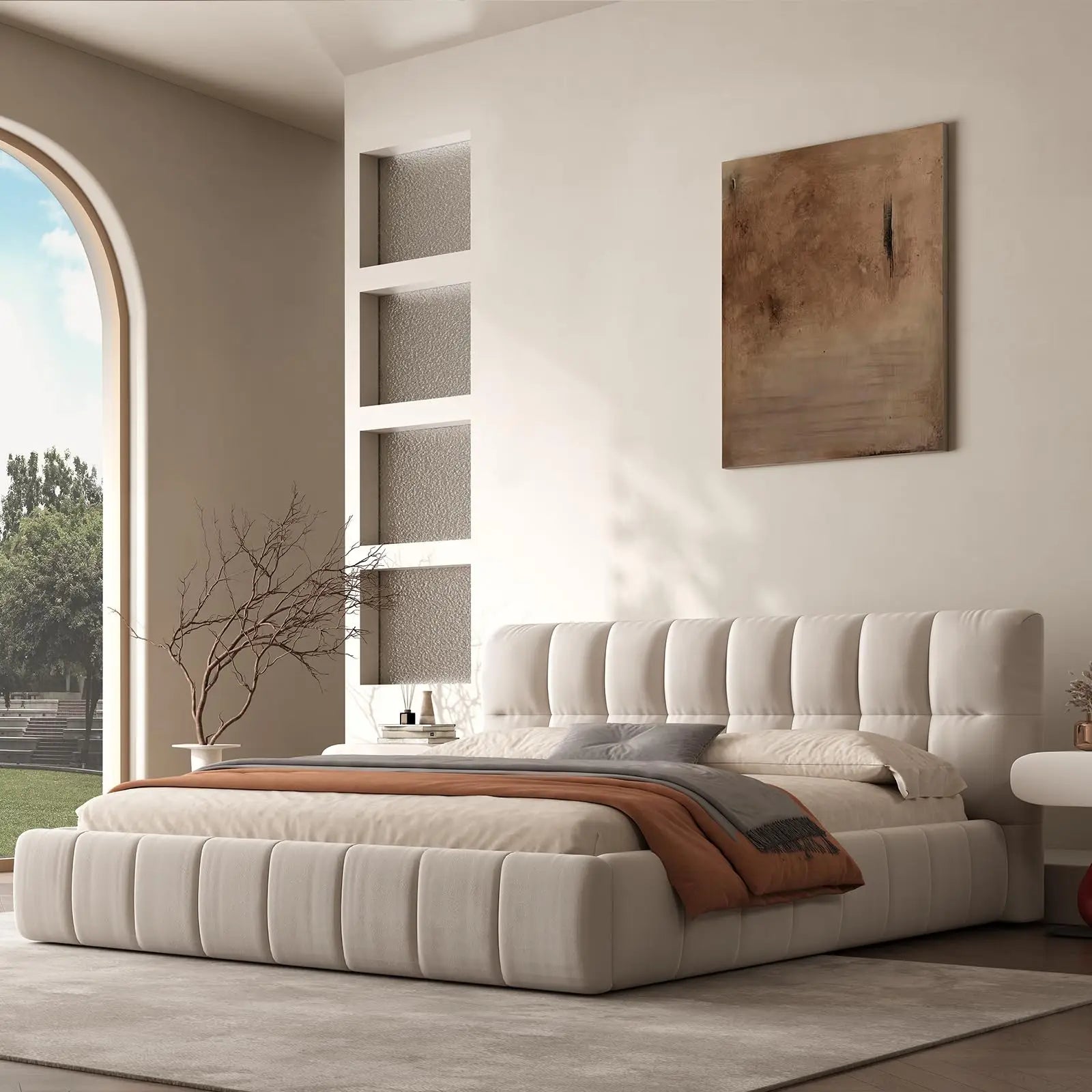 Queen Size Modern Cloud Platform Bed with 38.5-inch High Headboard/Footboard,