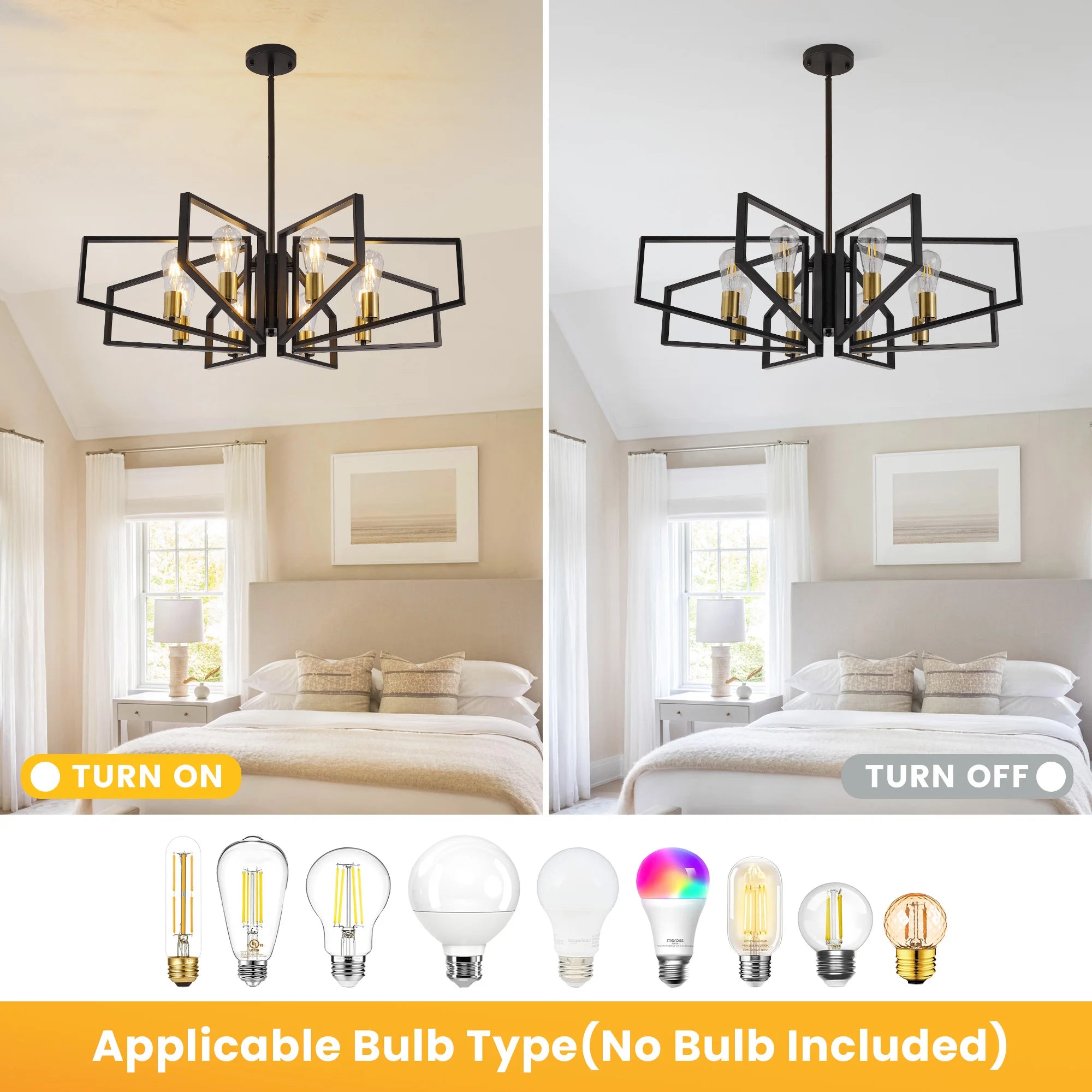Modern 8-Light Gold and black Geometric Chandelier Adjustable Height Metal Pendant Light