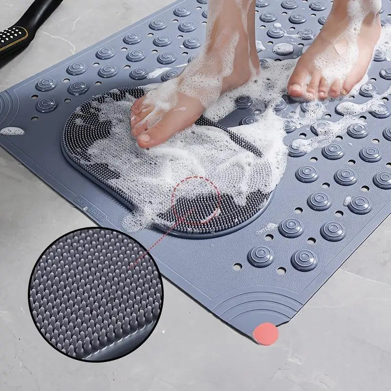 1pc non-slip shower mat. Drain holes and suction cups, foot massage.