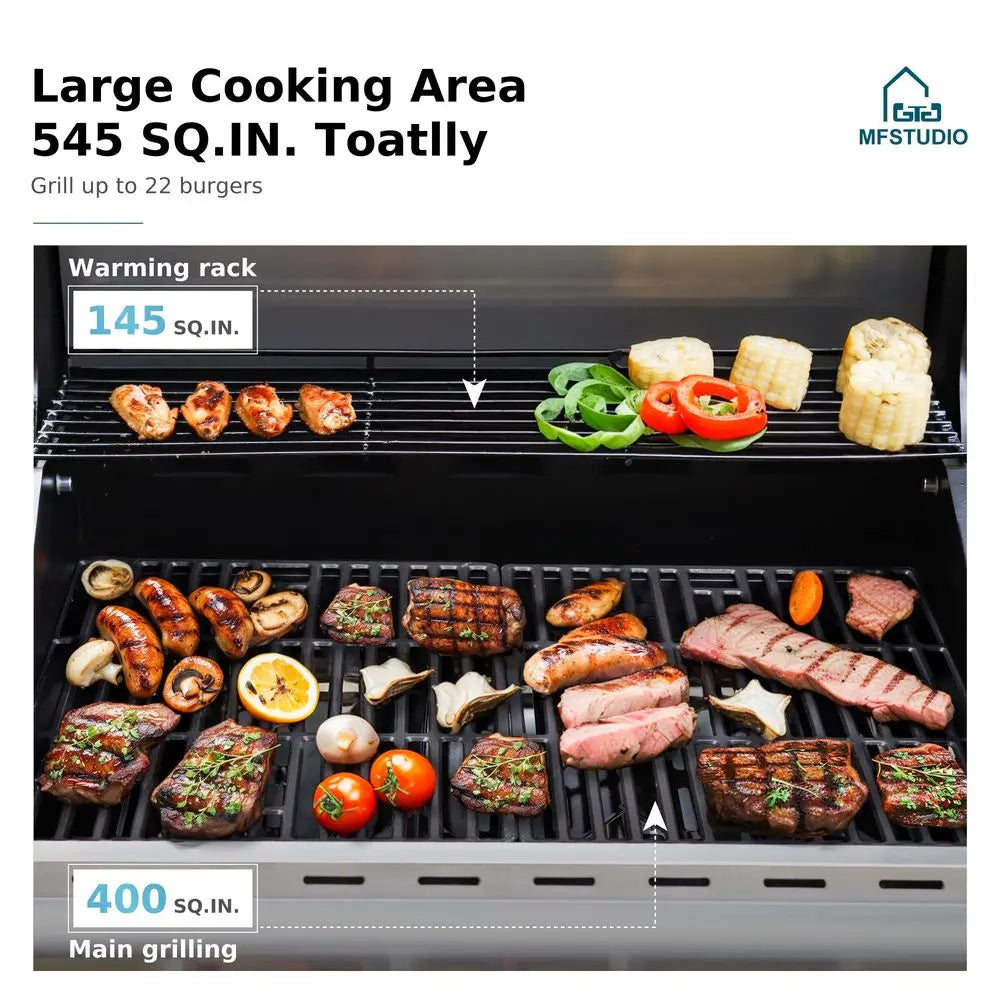 4 Burner BBQ Gas Grill with Side Burner, Stainless Steel Propane Grills