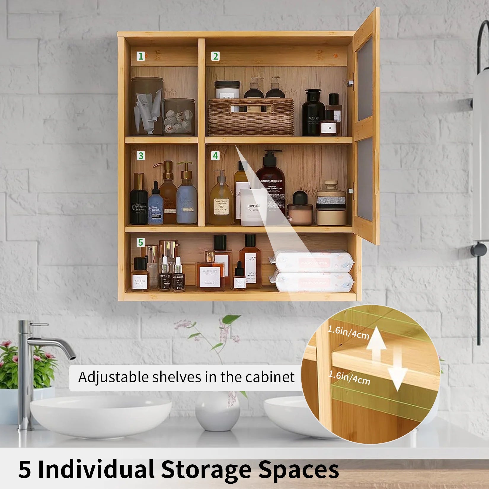 Wall Medicine Cabinet Cupboard Natural Bamboo Bathroom Vanity Mirror