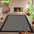 Black Border White Stripe Geometric Pattern Area Rug Non-Slip Rubber Backing.