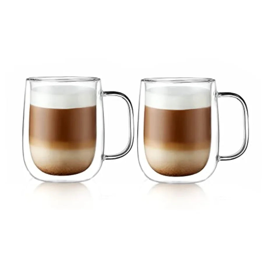 Glass Coffee Mugs 12oz, Double Wall Insulated Mug Set with Handle