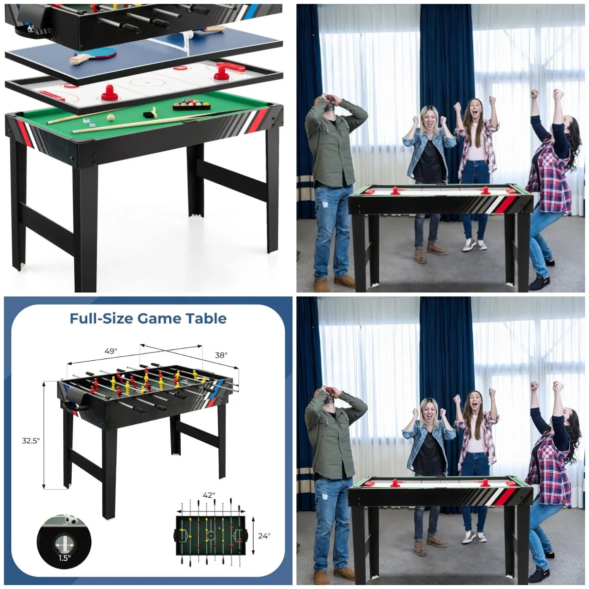 4 in 1 49 inch Multi Game Table with Foosball, Pool Billiards, Air Hockey & Table