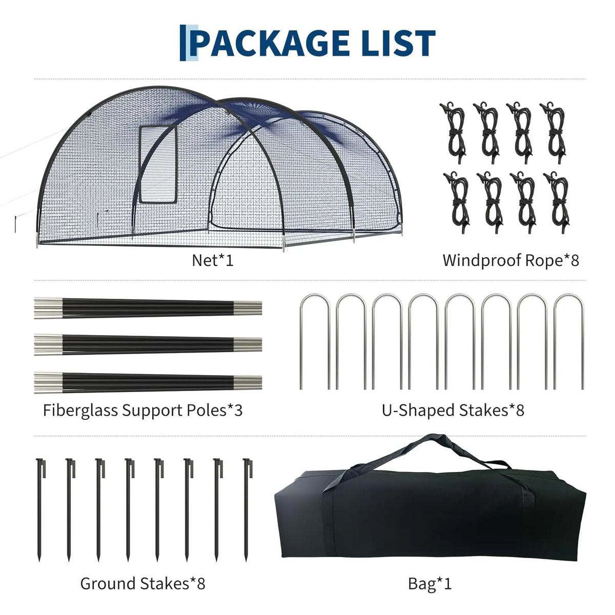 Portable batting cage includes pitching machine hole and detachable door.