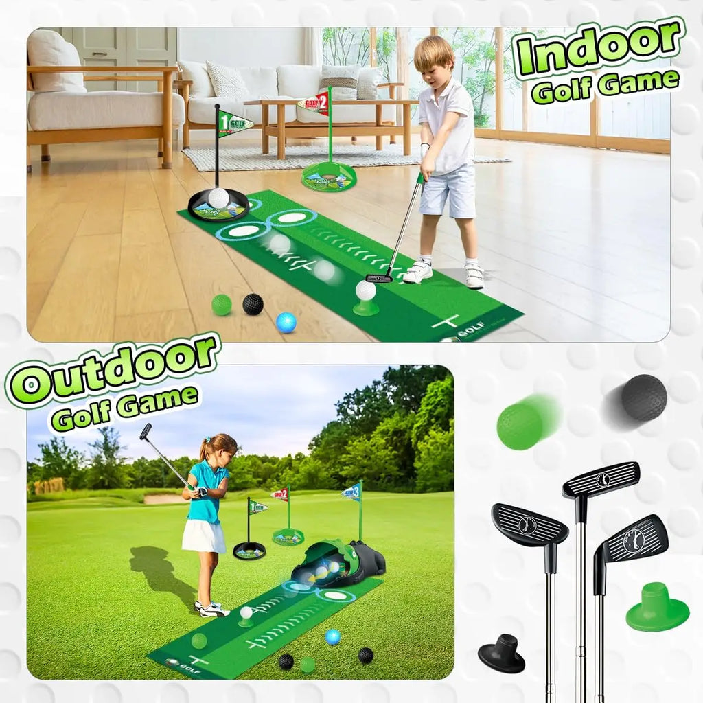 Kids Toy Golf Set Auto Returner Night Light Golf Balls Mat