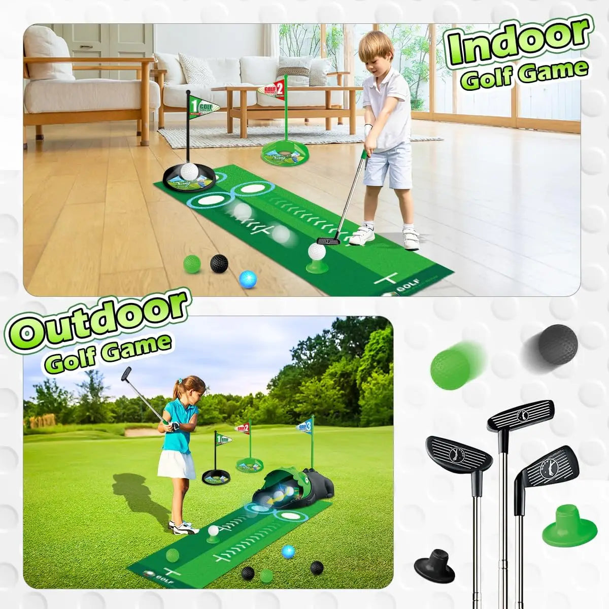 Kids Toy Golf Set Auto Returner Night Light Golf Balls Mat
