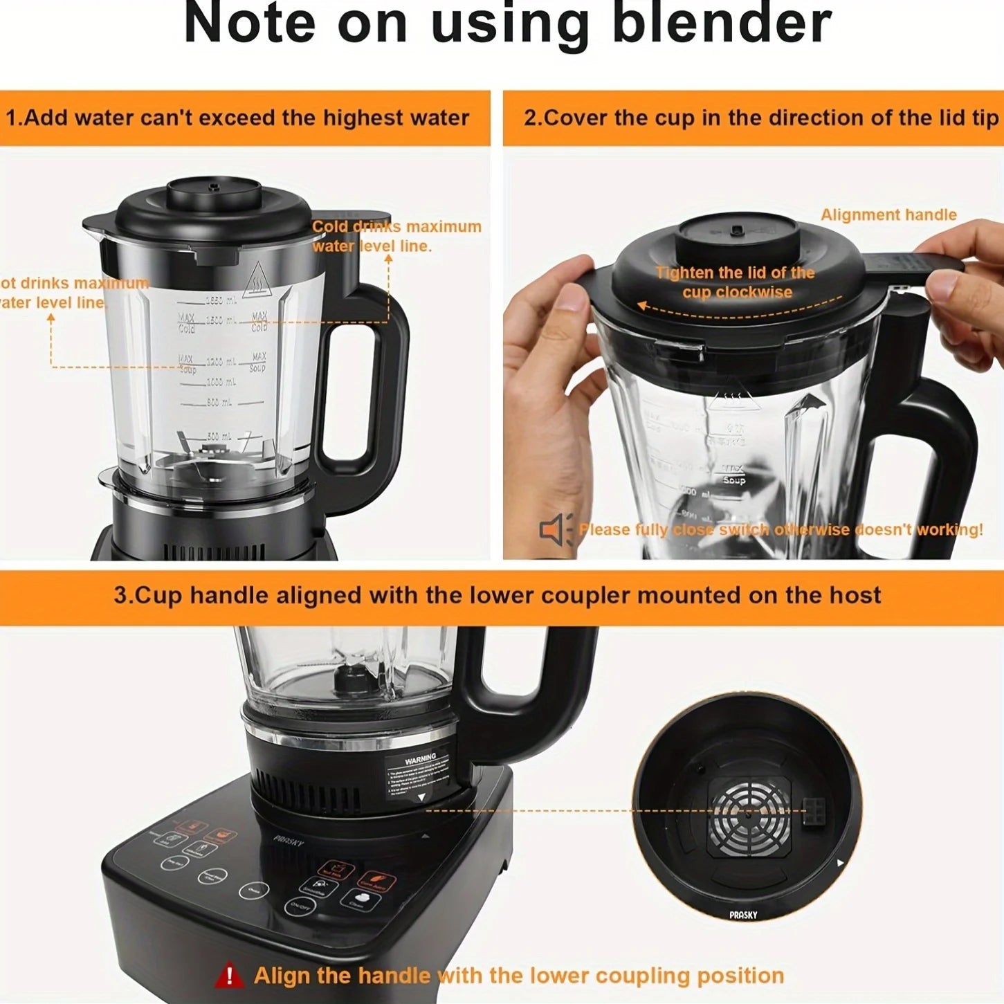 2400W Heating Blender 25000 RPM Heavy Duty Auto Clean 55oz Glass Jar and cup To-Go Cup